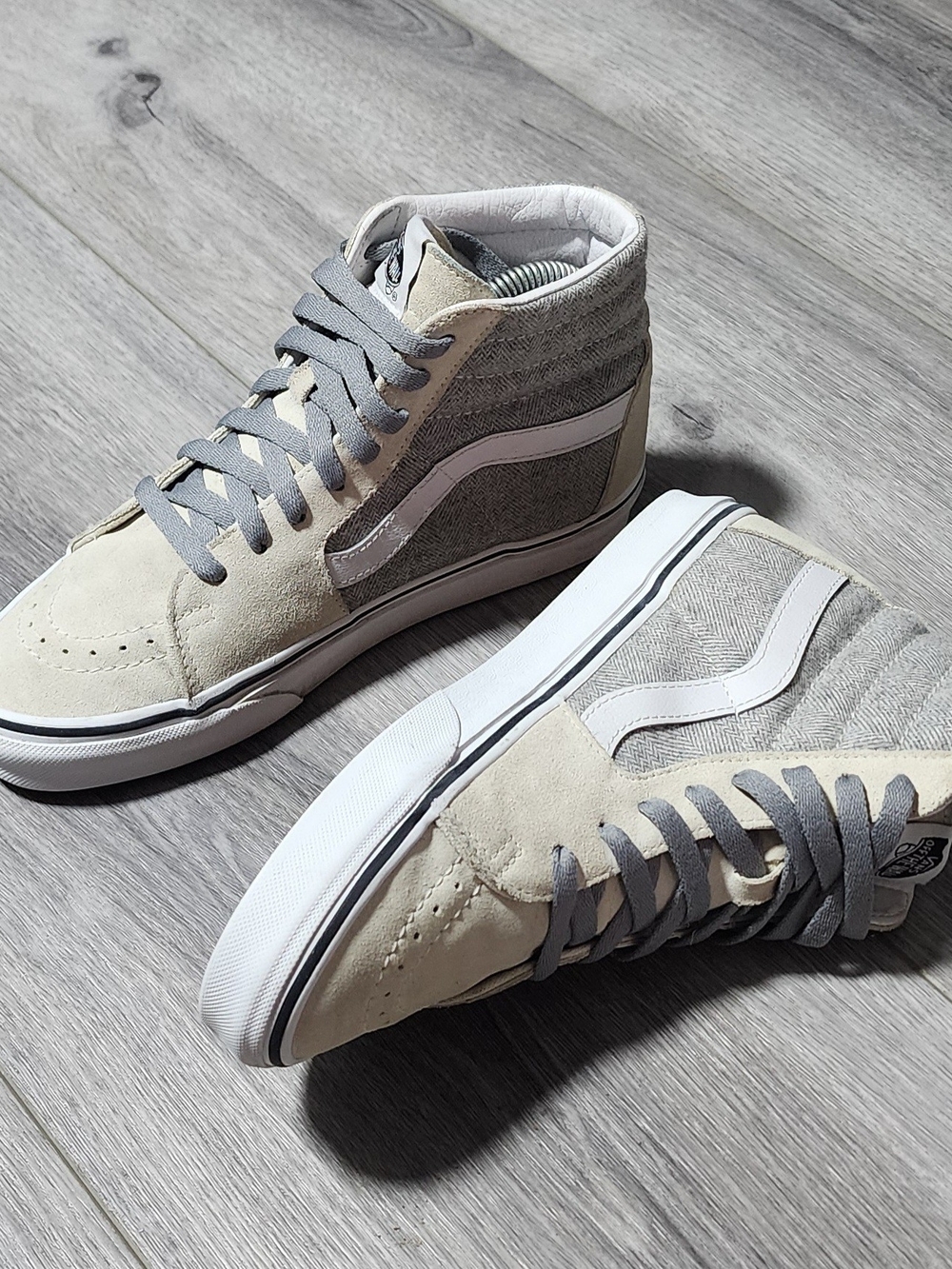 Vans Sk8 Hi Herringbone High Top Cream Suede Sneakers Womens Size 7.5 Mens 6